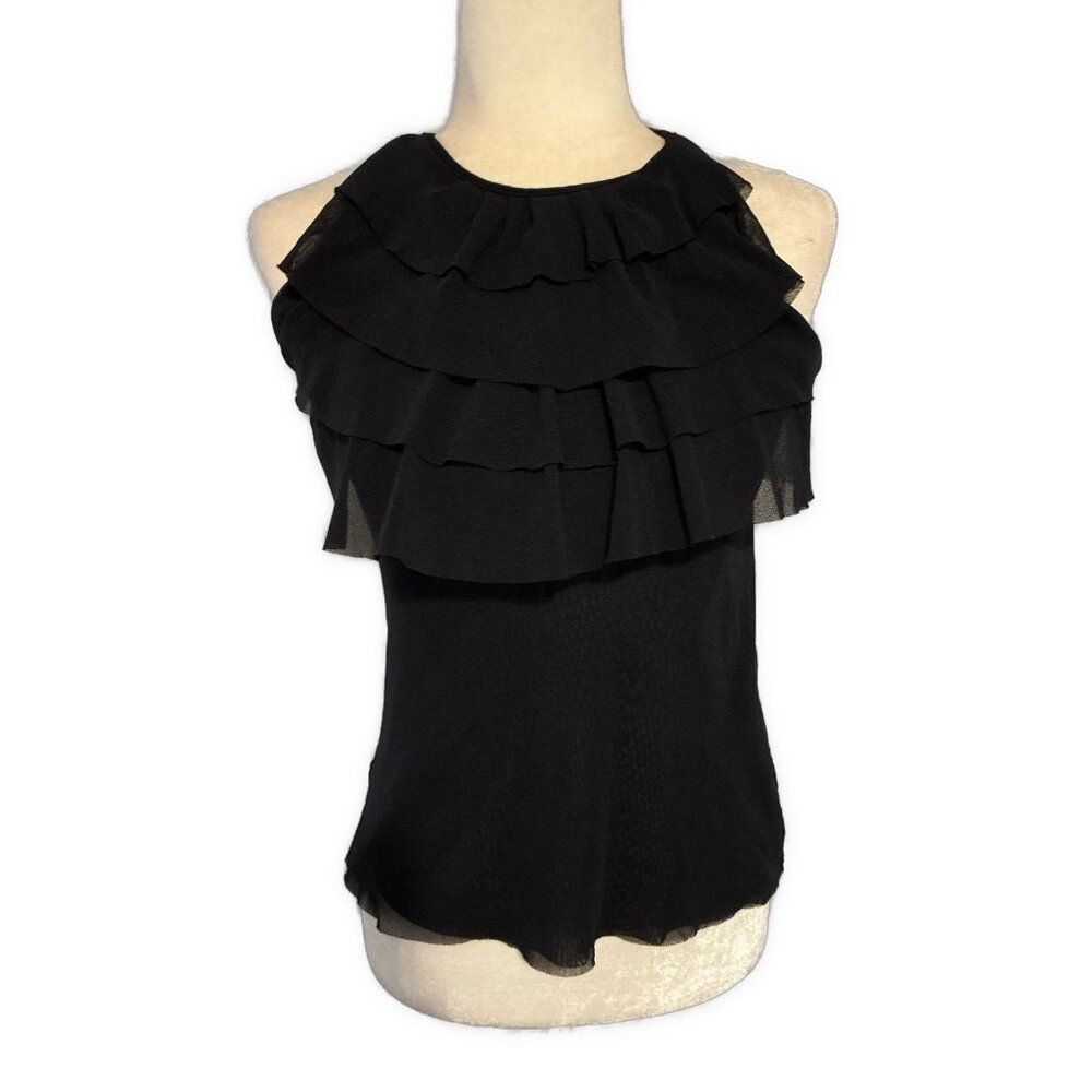 sweet pea stacy frati solid black nylon ruffle tank top Small